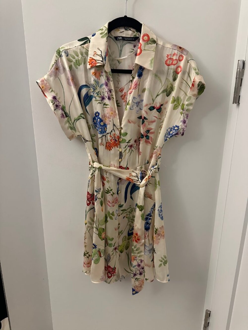 Zara Floral Belted Shirt Dress S